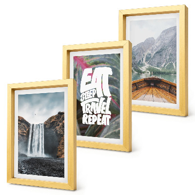 Ensemble de 3 tableaux Cascades de montagne, voyage en bateau au cœur de la nature et végétation