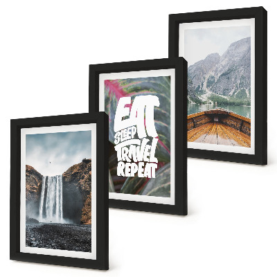 Ensemble de 3 tableaux Cascades de montagne, voyage en bateau au cœur de la nature et végétation