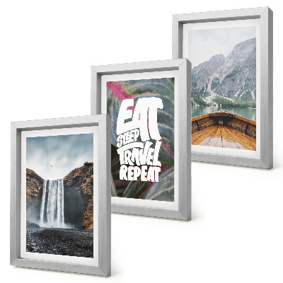 Ensemble de 3 tableaux Cascades de montagne, voyage en bateau au cœur de la nature et végétation