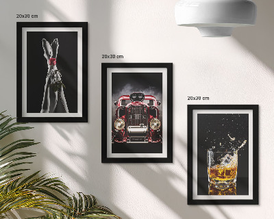 Mur de cadres Des jambes de femme avec une rose, une vieille voiture, un verre de whisky