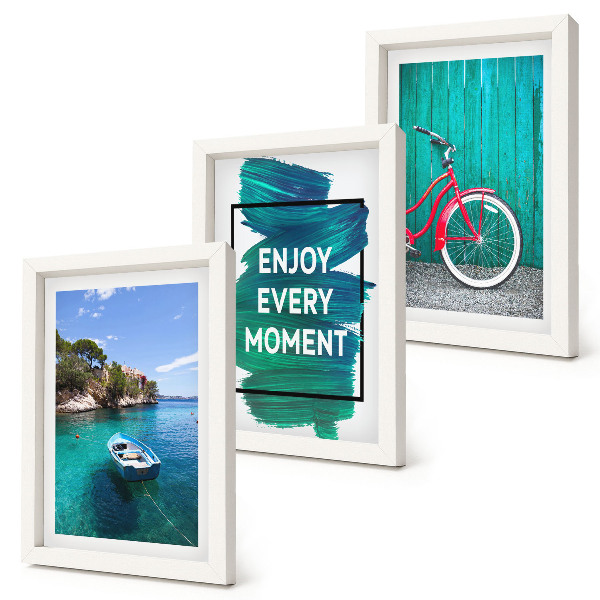 Ensemble de 3 tableaux Vue sur la mer avec inscription inspirante bateau vélo