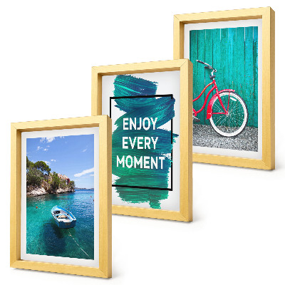 Ensemble de 3 tableaux Vue sur la mer avec inscription inspirante bateau vélo