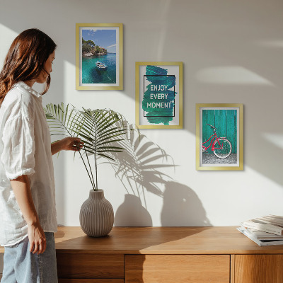 Ensemble de 3 tableaux Vue sur la mer avec inscription inspirante bateau vélo