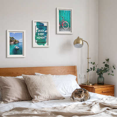 Ensemble de 3 tableaux Vue sur la mer avec inscription inspirante bateau vélo