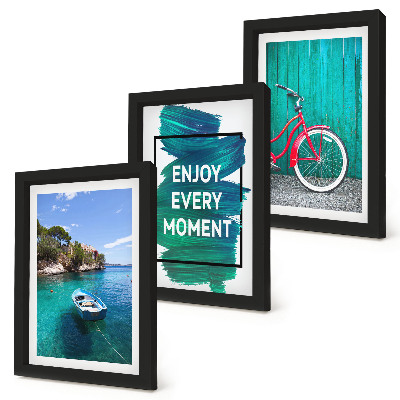 Ensemble de 3 tableaux Vue sur la mer avec inscription inspirante bateau vélo
