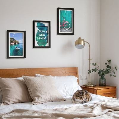 Ensemble de 3 tableaux Vue sur la mer avec inscription inspirante bateau vélo