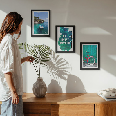 Ensemble de 3 tableaux Vue sur la mer avec inscription inspirante bateau vélo