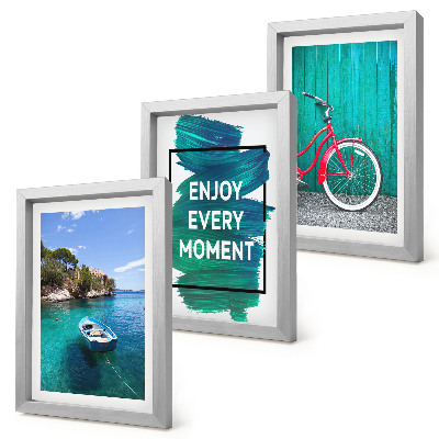 Ensemble de 3 tableaux Vue sur la mer avec inscription inspirante bateau vélo