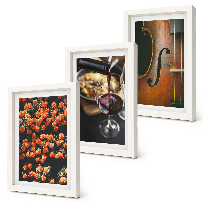 Ensemble de 3 tableaux Fleurs romantiques vintage, vin et violon