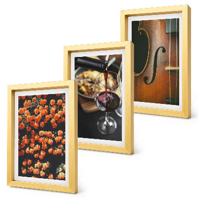 Ensemble de 3 tableaux Fleurs romantiques vintage, vin et violon