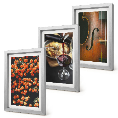 Ensemble de 3 tableaux Fleurs romantiques vintage, vin et violon
