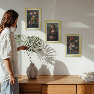 Lot de 3 tableaux Fleurs vintage, crâne et portrait de la Joconde par Léonard de Vinci
