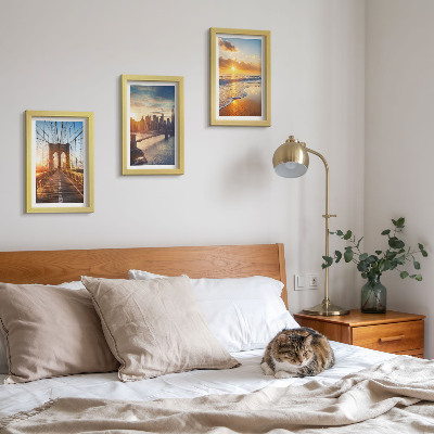 Ensemble de 3 tableaux Ponts et couchers de soleil dans le paysage urbain