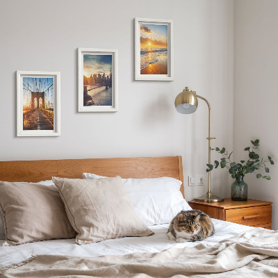 Ensemble de 3 tableaux Ponts et couchers de soleil dans le paysage urbain