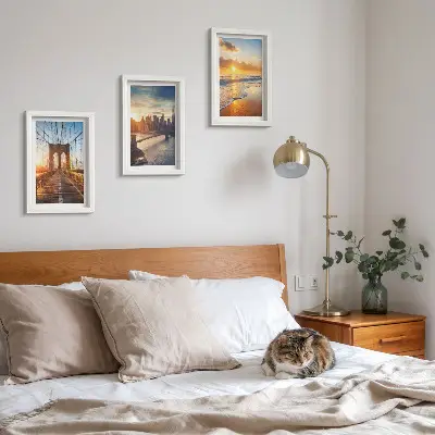 Ensemble de 3 tableaux représentant des ponts et couchers de soleil dans le paysage urbain