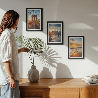 Ensemble de 3 tableaux Ponts et couchers de soleil dans le paysage urbain