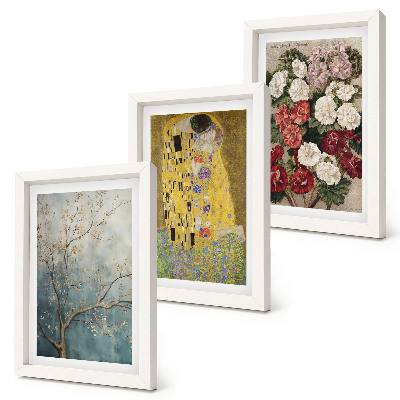 Lot de 3 tableaux Fleurs et arbres dans le style pictural du tableau Le Baiser de Gustav Klimt