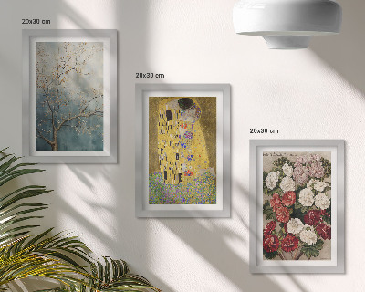 Lot de 3 tableaux Fleurs et arbres dans le style pictural du tableau Le Baiser de Gustav Klimt