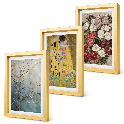 Lot de 3 tableaux Fleurs et arbres dans le style pictural du tableau Le Baiser de Gustav Klimt