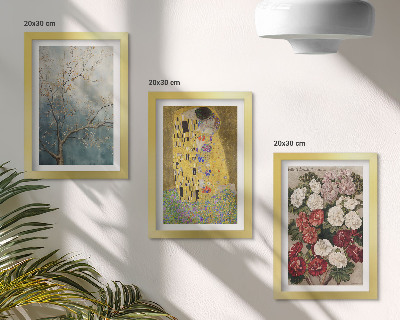 Lot de 3 tableaux Fleurs et arbres dans le style pictural du tableau Le Baiser de Gustav Klimt