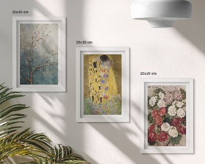 Lot de 3 tableaux Fleurs et arbres dans le style pictural du tableau Le Baiser de Gustav Klimt