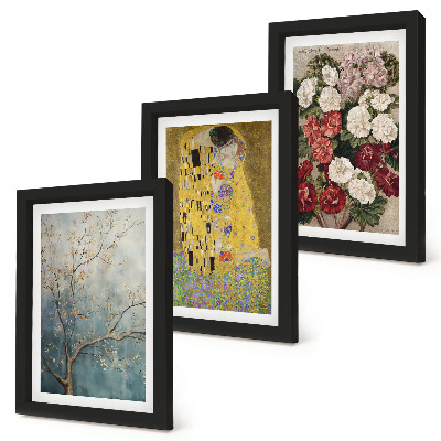 Lot de 3 tableaux Fleurs et arbres dans le style pictural du tableau Le Baiser de Gustav Klimt