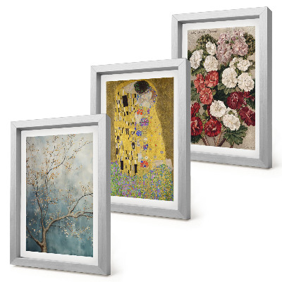 Lot de 3 tableaux Fleurs et arbres dans le style pictural du tableau Le Baiser de Gustav Klimt