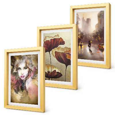 Mur de cadres Portrait abstrait d'une femme, de fleurs et d'une ville sous la pluie.