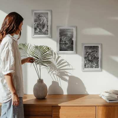 Lot de 3 tableaux Animaux sauvages de la savane : lion, jaguar et zèbre