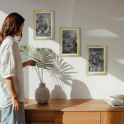 Lot de 3 tableaux Animaux sauvages de la savane : lion, jaguar et zèbre