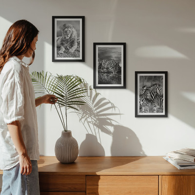 Lot de 3 tableaux Animaux sauvages de la savane : lion, jaguar et zèbre