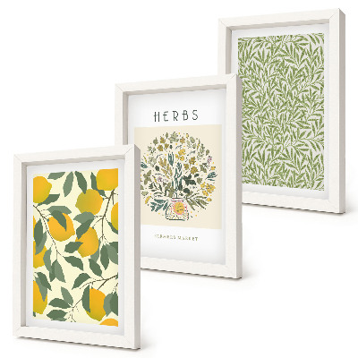 Ensemble de 3 tableaux Motifs de citron avec des herbes et des feuilles de plantes