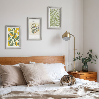 Ensemble de 3 tableaux Motifs de citron avec des herbes et des feuilles de plantes