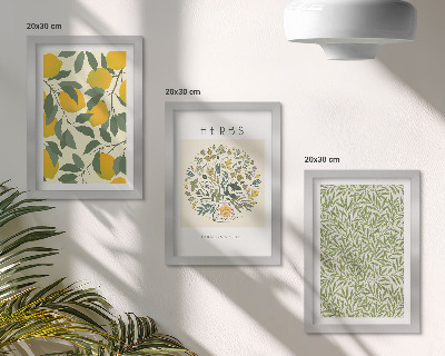 Ensemble de 3 tableaux Motifs de citron avec des herbes et des feuilles de plantes