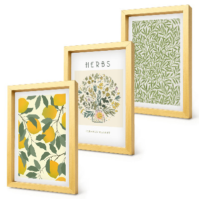 Ensemble de 3 tableaux Motifs de citron avec des herbes et des feuilles de plantes