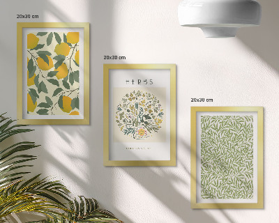 Ensemble de 3 tableaux Motifs de citron avec des herbes et des feuilles de plantes