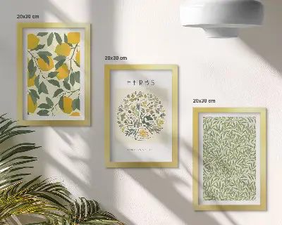 Ensemble de 3 tableaux motifs de citrons avec des herbes et des feuilles