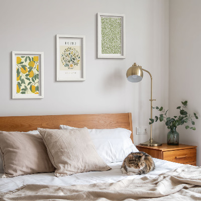 Ensemble de 3 tableaux Motifs de citron avec des herbes et des feuilles de plantes