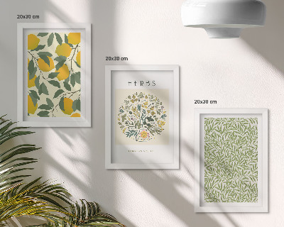 Ensemble de 3 tableaux Motifs de citron avec des herbes et des feuilles de plantes