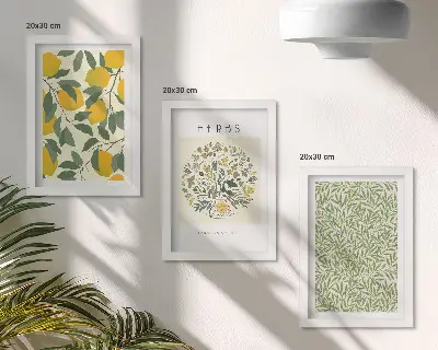 Ensemble de 3 tableaux motifs de citrons avec des herbes et des feuilles