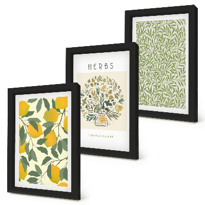 Ensemble de 3 tableaux Motifs de citron avec des herbes et des feuilles de plantes