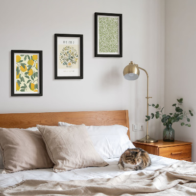 Ensemble de 3 tableaux Motifs de citron avec des herbes et des feuilles de plantes
