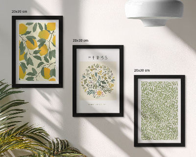 Ensemble de 3 tableaux Motifs de citron avec des herbes et des feuilles de plantes