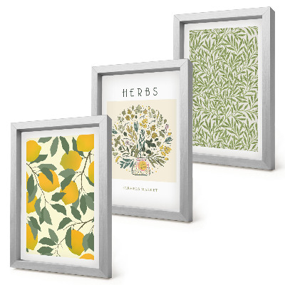 Ensemble de 3 tableaux Motifs de citron avec des herbes et des feuilles de plantes