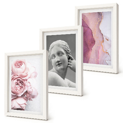 Lot de 3 tableaux Sculpture romantique de pivoines représentant une femme (abstrait)