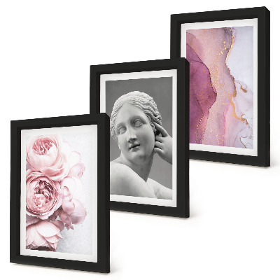 Lot de 3 tableaux Sculpture romantique de pivoines représentant une femme (abstrait)