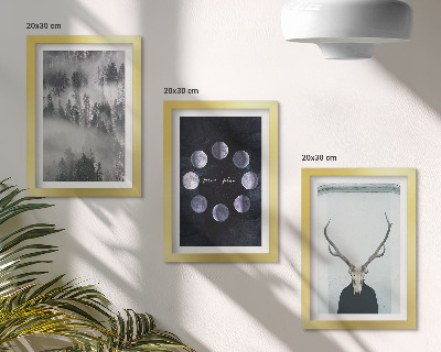 Lot de 3 tableaux Paysage forestier dans le brouillard, phases de la lune, crâne de cerf
