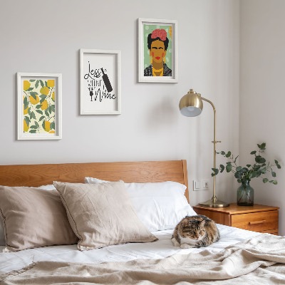 Ensemble de 3 tableaux Portrait de Frida Kahlo dans une bouteille de vin aux citrons