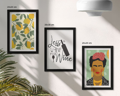 Ensemble de 3 tableaux Portrait de Frida Kahlo dans une bouteille de vin aux citrons