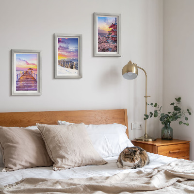 Lot de 3 tableaux Paysages romantiques avec des ciels pittoresques